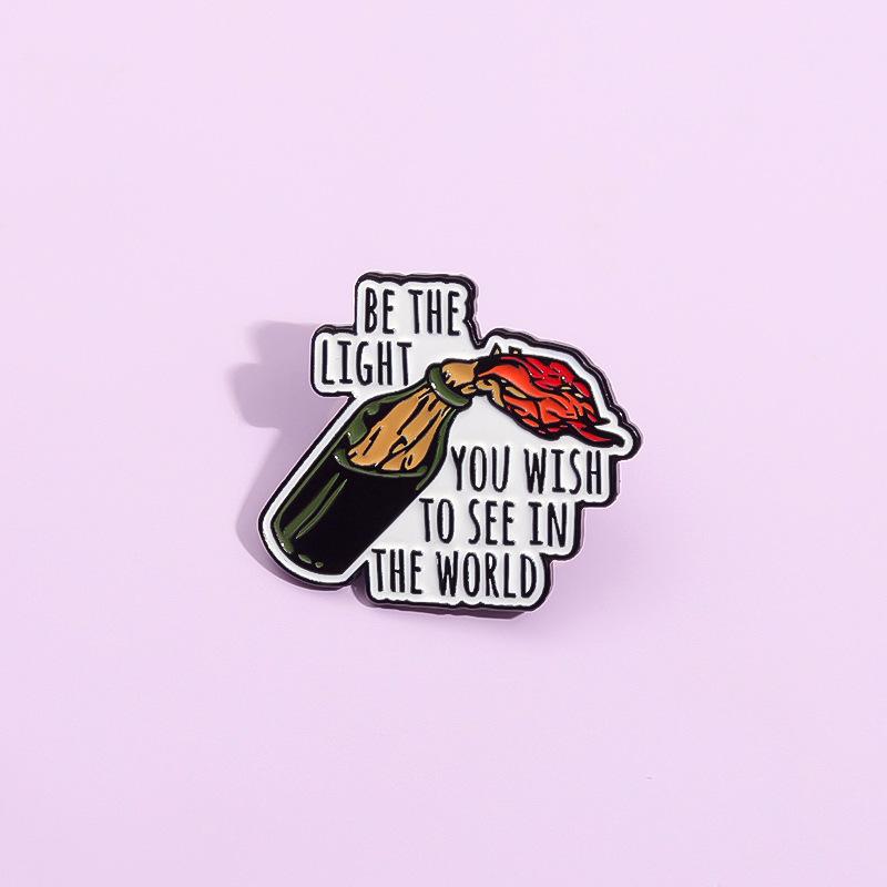 Be The Light You Wish To See In The World Enamel Pins Bottle and Light Cartoon Brooches Creative Positive Lapel Badge for Gift