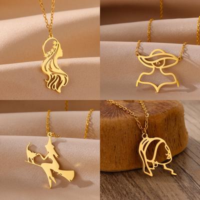 Cartoon Abstract Women Portrait Necklace For Women Girls Stainless Steel Gold Color Necklace Aesthetic Jewelry Party Gifts