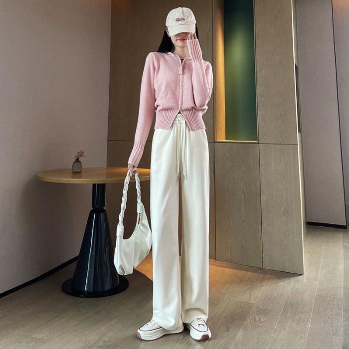 2024 Women's European Cotton High-Waisted Wide-Leg Chenille Pants - Autumn Casual Wear