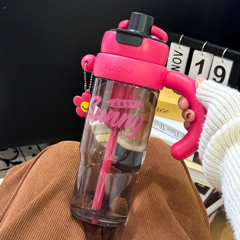 Large Capacity Double Drinking Straw Cup, Cute Creative Portable Plastic Cups for Girls, High Appearance Outdoor Sports Kettle