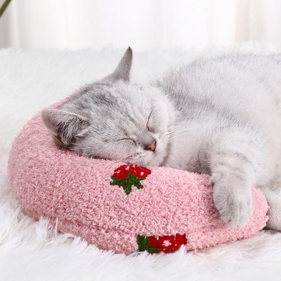 U-Shaped Pet Pillow Cat Neck Support Pillow Soft Fluffy Cat Calming Pillow with Cute Patterns Half Donut Cuddle Pillow for Cats And Small Dogs