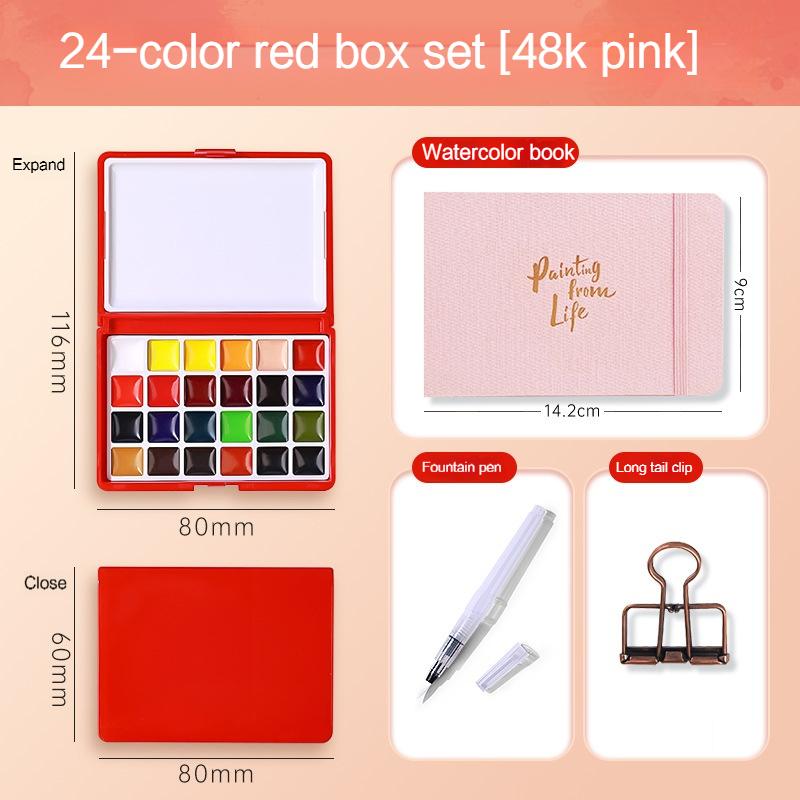 12/24 Colors Portable Travel Watercolor Palette With Waterbox Mini Paint Box Sketchbook Water Brush Student Outing Art Supplies