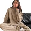 Women's Autumn/Winter High-Neck Sweater and Knit Pants Set - European/American Style, Loose Fit, Thick, Casual