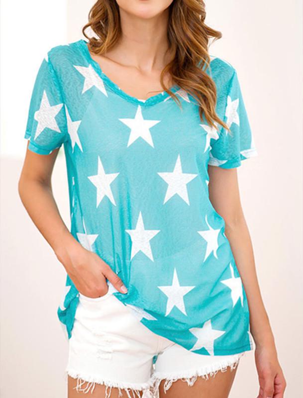 Buy Fashion Women Short Sleeve Stars Print T Shirt Casual Top Blouse at