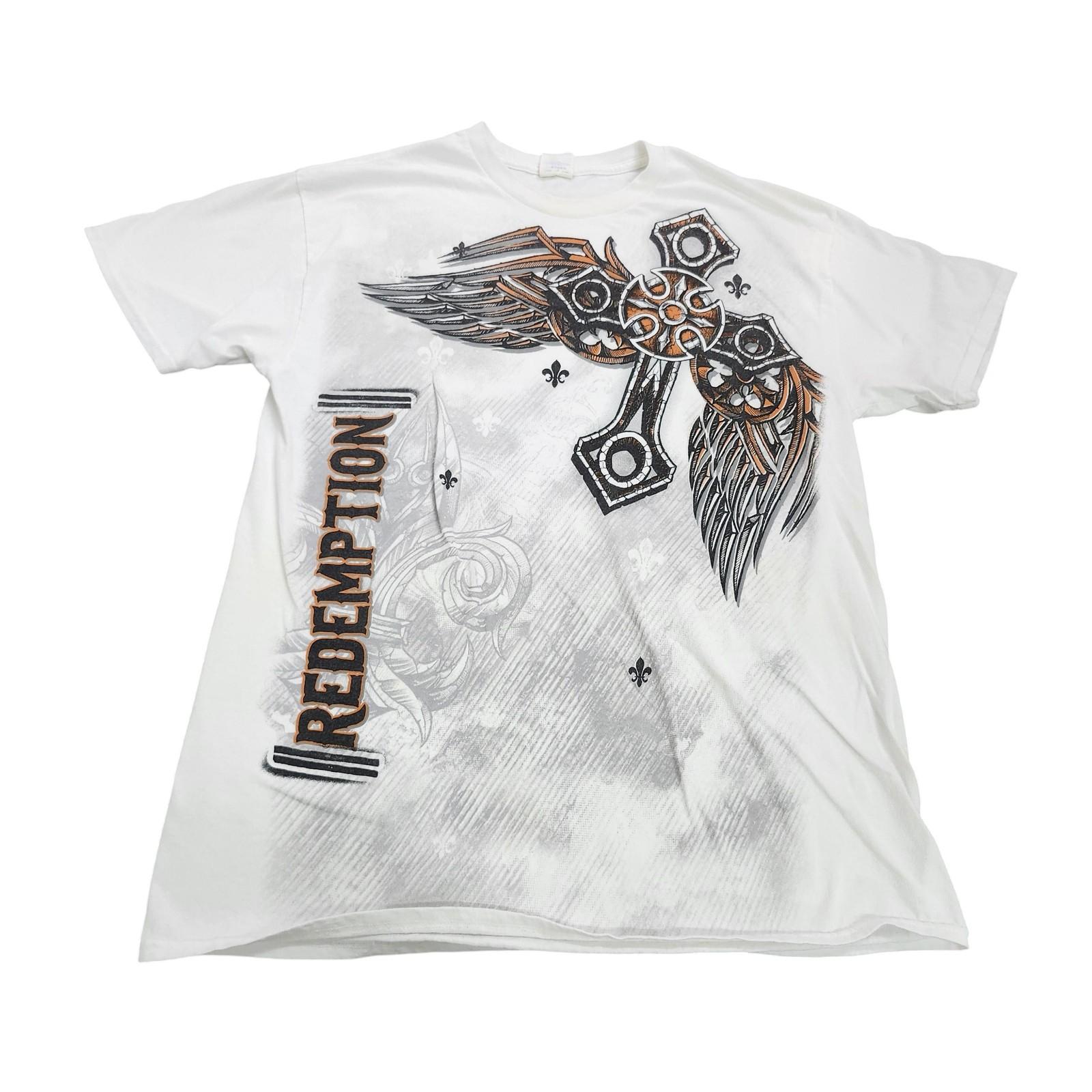 Gildan Shirt Mens Large White Redemption Cross Wings Graphic Tee Christian Unisex T-Shirt S