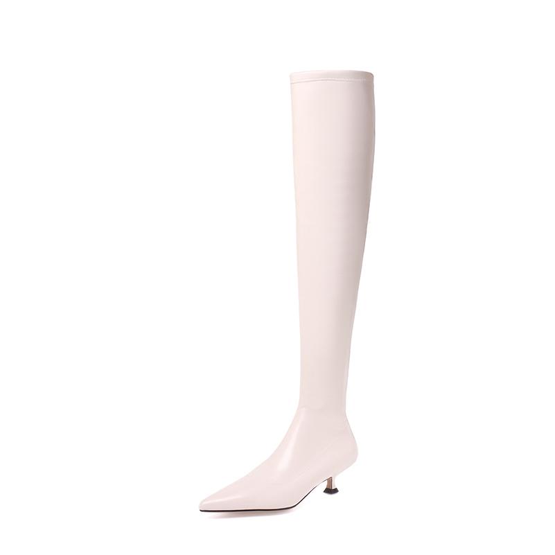 

Meotina Жіночі чоботи вище коліна Гострий носок Тонкі підбори на блискавці Стрейч Довгі чоботи Жіноче модне взуття Осінь Зима Бежевий 40 39 бежевий