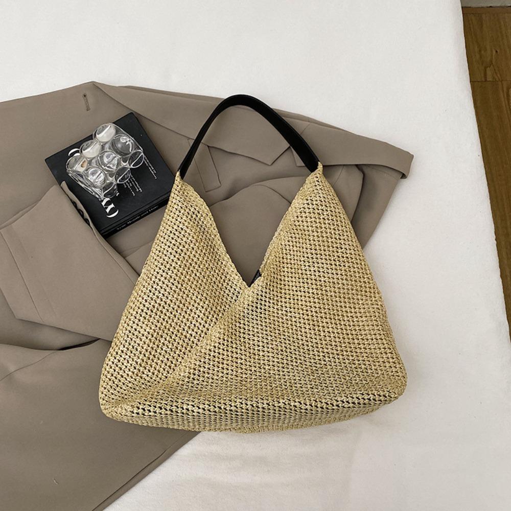 

Simple Weave Tote Bag Large Capacity Bohemian Shoulder Bag Casual Straw Bag Women чёрный