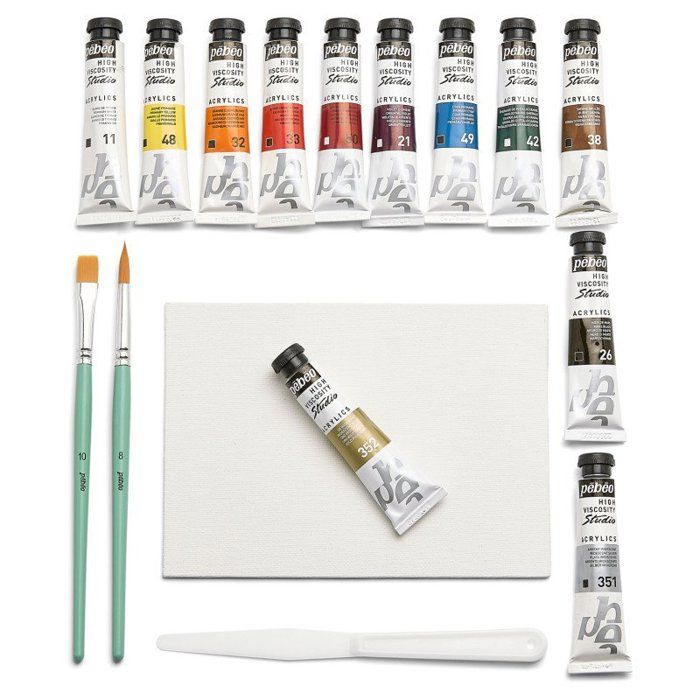 Pebeo - Acrylfarben - Studio Acrylfarben - Set 12 Tuben 20 ml verschiedene Farben + Zubehör