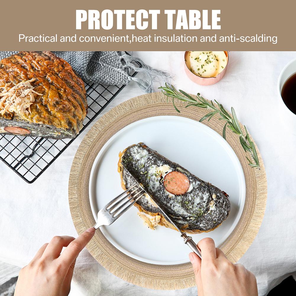Set of 4 Braided Cotton Placemats with Coasters Washable Heat Resistant Mats Boho Woven Table Mats for Christmas Dining Table