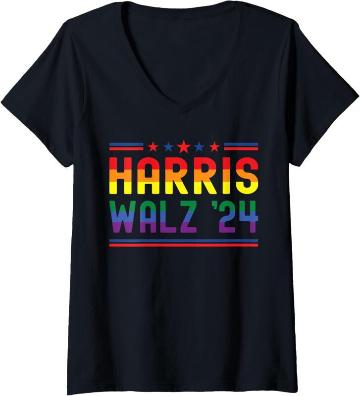 

Harris Walz Waltz 2024 LGBTQ Pride Ladies V-Neck Tshirt Unisex T-Shirt XL