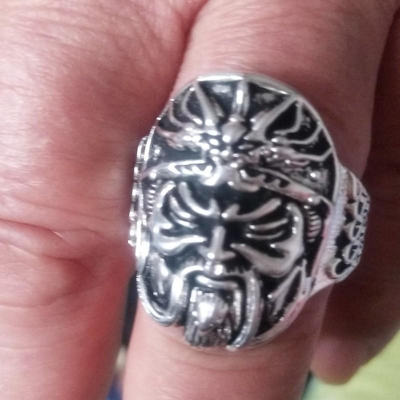 Adjustable Open Ring Men Women Plated Guan Yu Warrior Design Vintage Style Statement Jewelry Gift