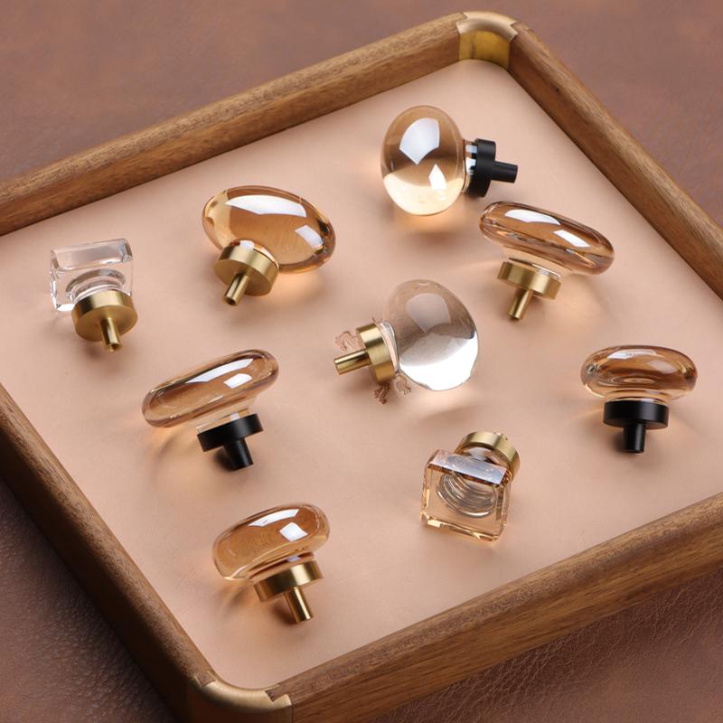 Luxury Pigeon Egg Crystal Handles Cabinet Drawers Exquisite Crystal Hooks Transparent Amber Color Wall-mounted Indoor Decoration
