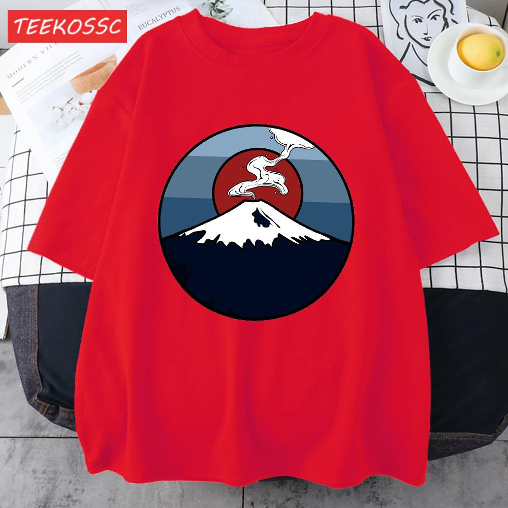 Fuji Volcano Japan Mount Fuji Men Retro T Shirt Casual Loose TShirt Trendy Cotton Clothing Summer Unisex Crewneck Short Sleeve