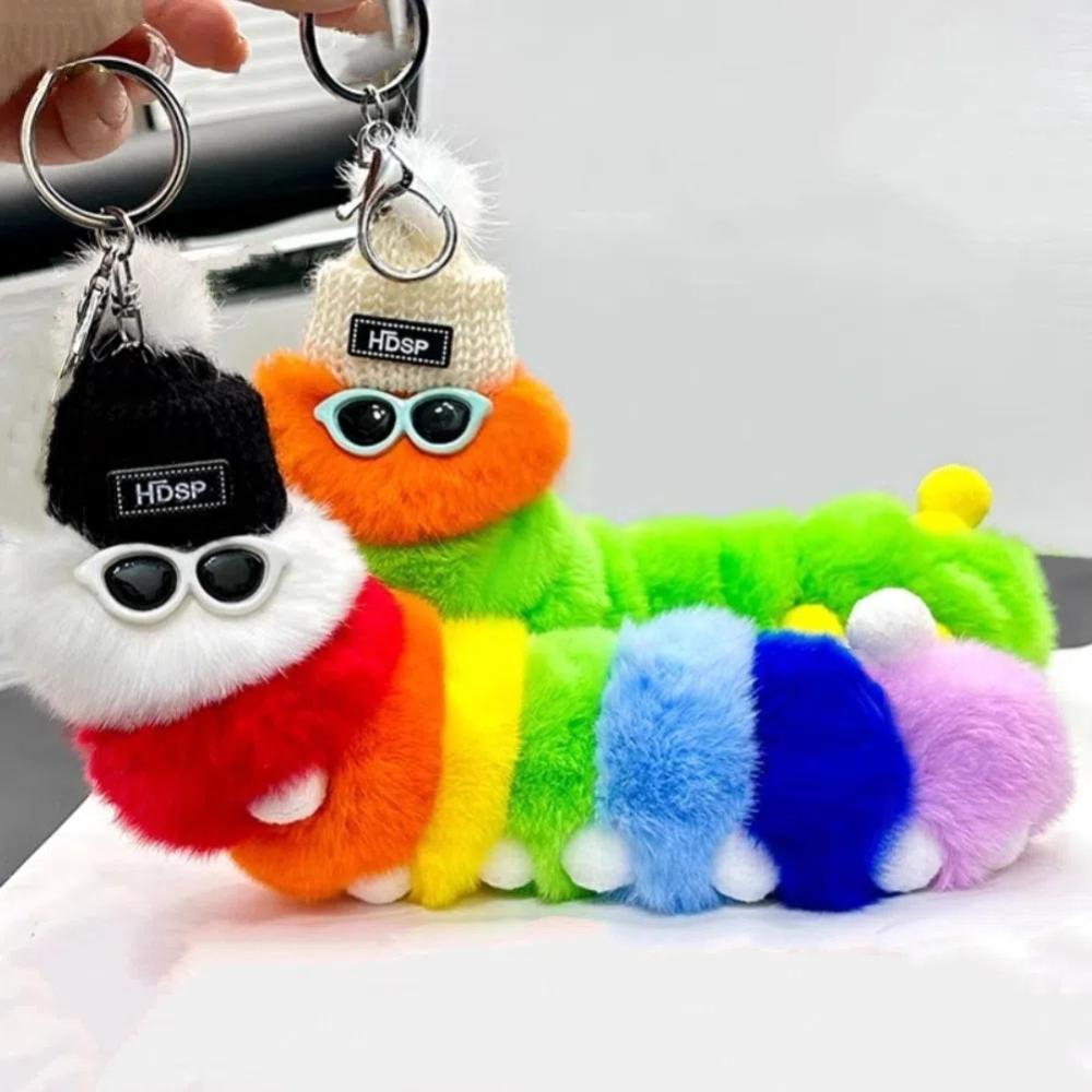 Rainbow Cartoon Keychain PP Cotton Car Key Rings Kawaii Animal Plush Dolls Christmas Birthday Gift