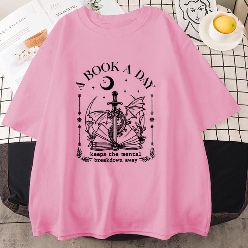 Dragon A Book A Day T Shirt Men Women Keeps The Mental Breakdown Away T-shirt Fantasy Book Lover Bookish Tshirt Reader Tees