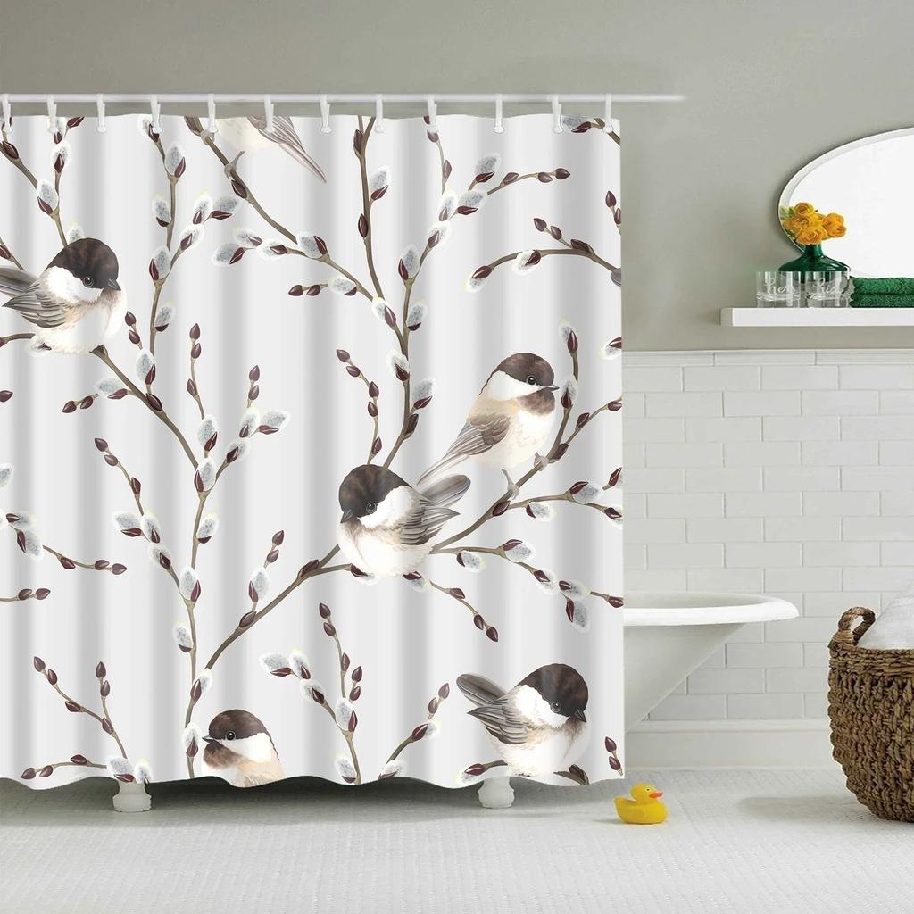 Tropical Green Plant Palm Leaves Bathroom Accessories Set Shower Curtain Bathroom Curtains Waterproof Polyester with Hooks