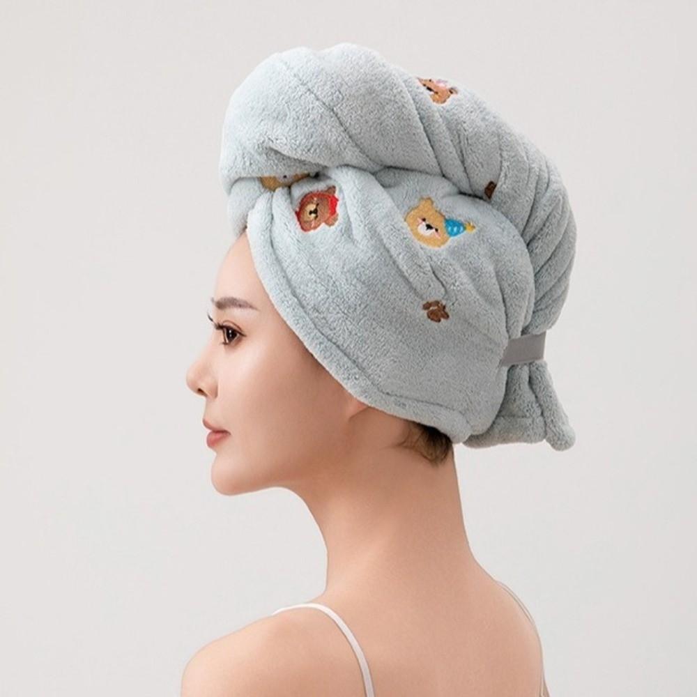 Bear Embroidered Head Wrap Thickened Quick Drying Hoodie Comfortable Bath Hat  Swimming