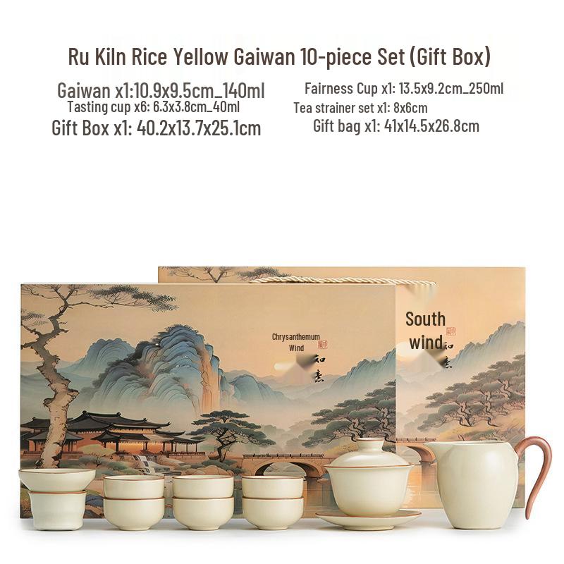 High-End Ru Kiln Ceramic Kung Fu Tea Set - Luxury Gaiwan Teapot, Tray, and Cups for Home.