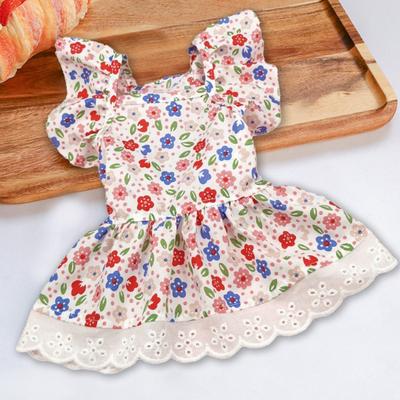 Pet Dress Breathable Colorfast No Pilling Washable Sweat-absorbent Dress Up Flying Sleeve Lace Floral Pet Product