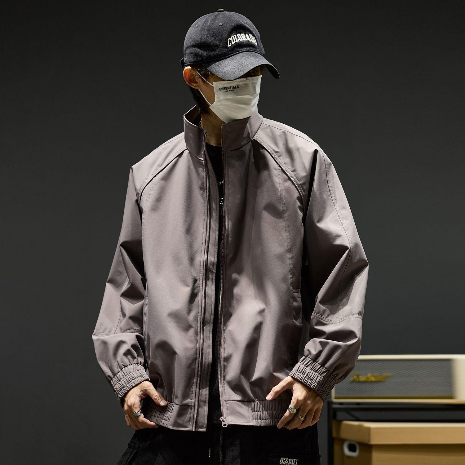 Men s 2025 Stand Collar Loose Purple Windbreaker Pilot Jacket S (80-105 lbs)