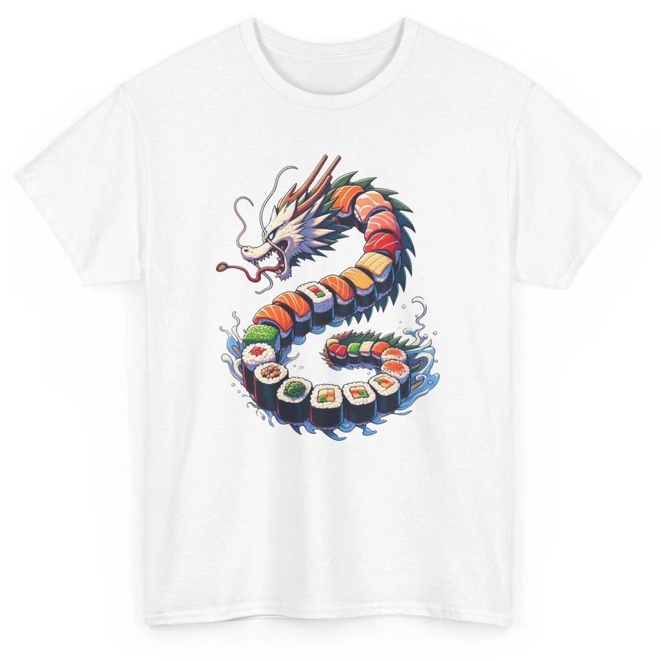 Kawaii Anime Sushi Dragon T-shirt - Artistic Japanese Food Graphic Tee