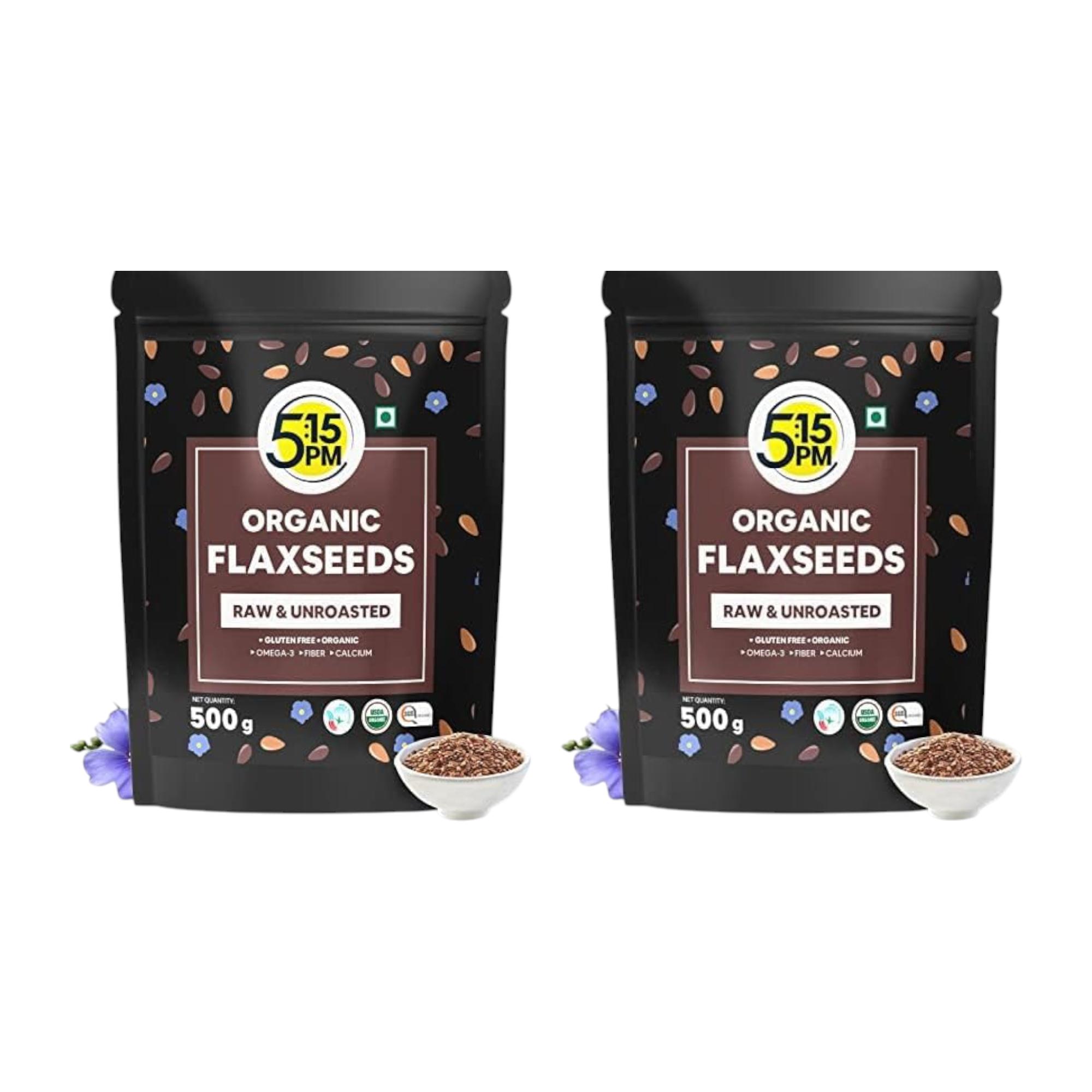 5:15PM Organic Flax Seeds 500g X Pack of 2 | Raw Unroasted Plant-Based Omega 3 Superfood