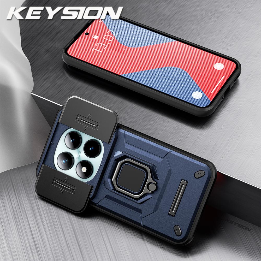 KEYSION Shockproof Case for Xiaomi Redmi Note 15 Pro+ 5G Slide Camera Protection Metal Ring Stand Phone Cover for Redmi Note 15 4G 5G