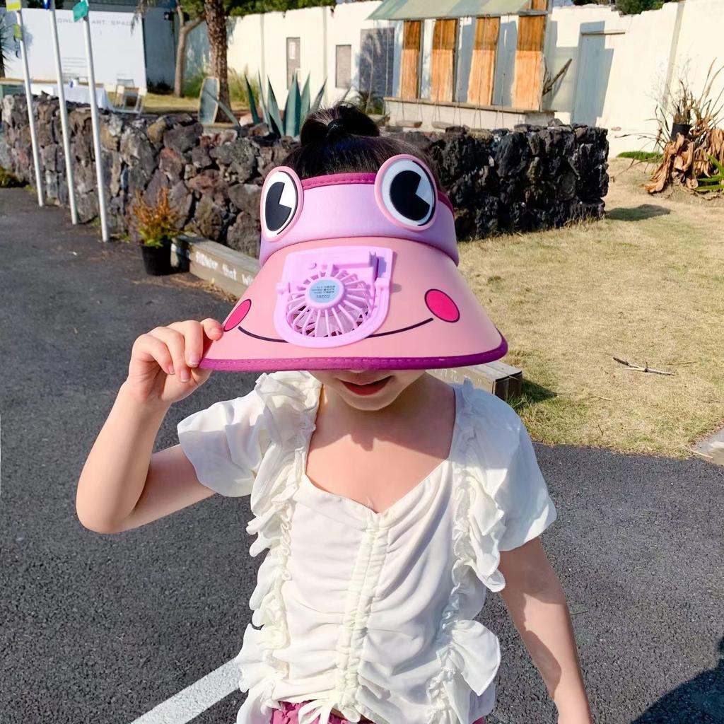 New Summer Children's Sun Hat Rechargeable Children's Fan Frog Big Brim Sun Protection and Breathable Fashion Top Hat