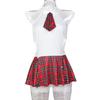 School Uniform Dress Up Red Plaid Backless Split Skirt Girl Sex Underwear Three-piece Set