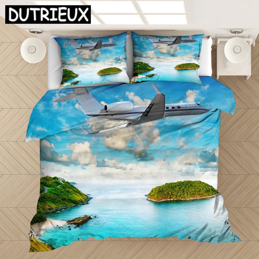 3D - Printed Airplane - Themed Bedding Set With Duvet Covers Pillowcases And Comforter Made Of Bed Linen