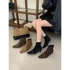 Korean Version of Pointed Suede Pleated Zipper Fashion Short Boots Autumn and Winter Wear Fashion Low Heel Thin Boots Short Boots Women