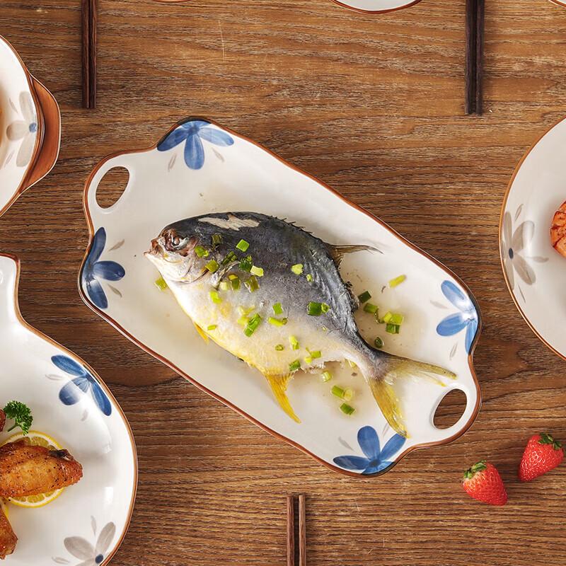 12.5-inch Japanese Style Ceramic Fish Plate