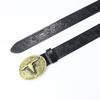 Western Denim Belt Bullhead Buckle Retro Green Retro Male And Female Punk Leather Equestrian Belt