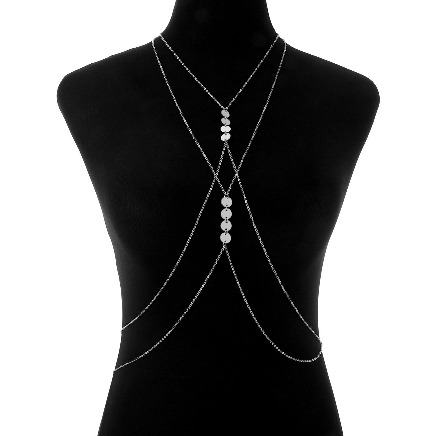 

Accessories, Round Sequin Pendant Body Chain, Tide Nightclub Sexy Alloy Chain Chest Chain срібний