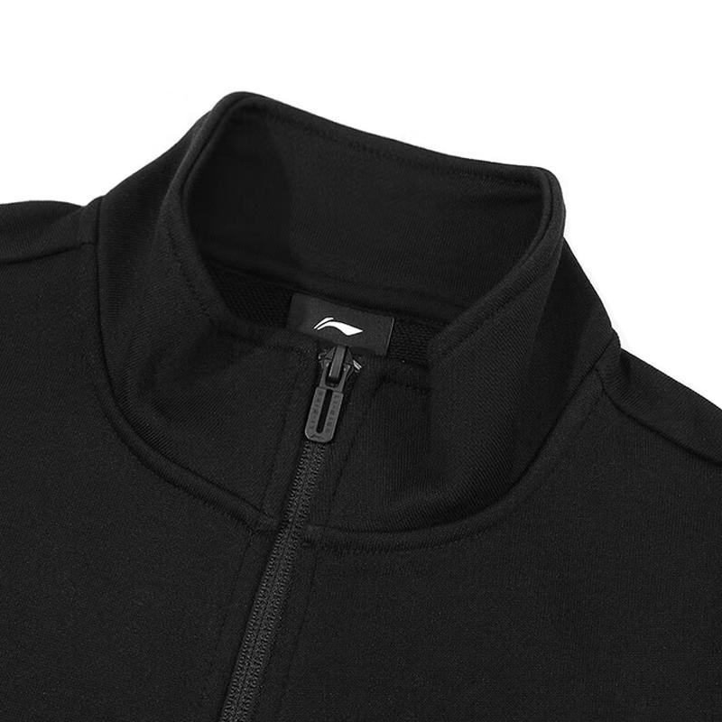 Li Ning Simple Casual Loose Sports Cotton Versatile Stand Collar Cardigan Sweatshirt Men Sweatshirt Black AWDVP57-2