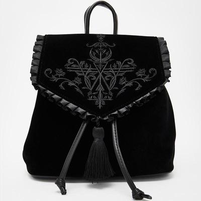 Zaino in velluto Harajuku scuro Zaino da donna con ricamo magico gotico Stile punk nero Zaino da donna Borse da viaggio Borsa a tracolla