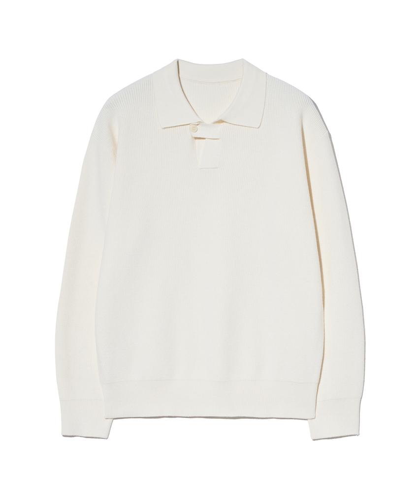 IRONYPORNO WHITELINE 86-Iroj367 Collar Placket Long Sleeve Knit Ivory