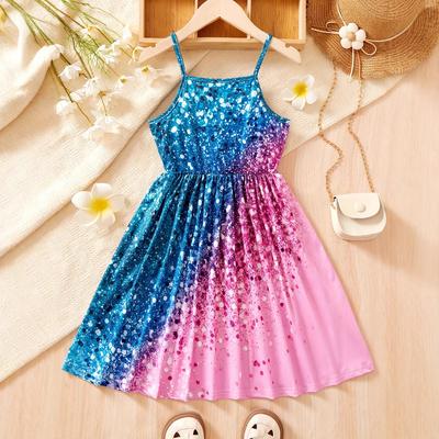 Children's Glitter Full Printed Princess Dress Summer Girls Fashion Halter Dress