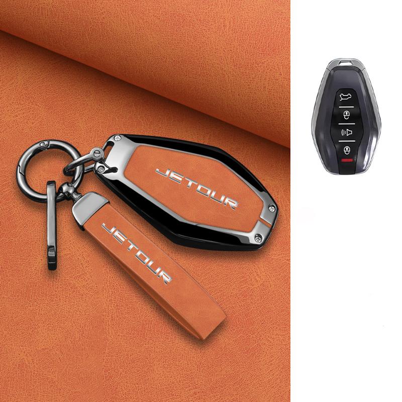 For Chery Jietu X70 X70Plus X70M X90Plus X95Pro Key Case Car Remote Key Fob Zinc Alloy Leather Protective Case Car Accessories