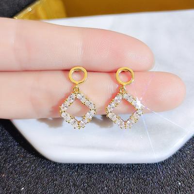 Silver Needle Earrings Temperament Zircon Earrings for Women Simple and Fashionable Look Slim Face  Light Luxury and Cold Style Earrings
