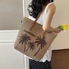 Summer Large Capacity Straw Beach Women's Tote Bags Coconut Tree Pattern Handbag Leather Strap Beach Shoulder Bag