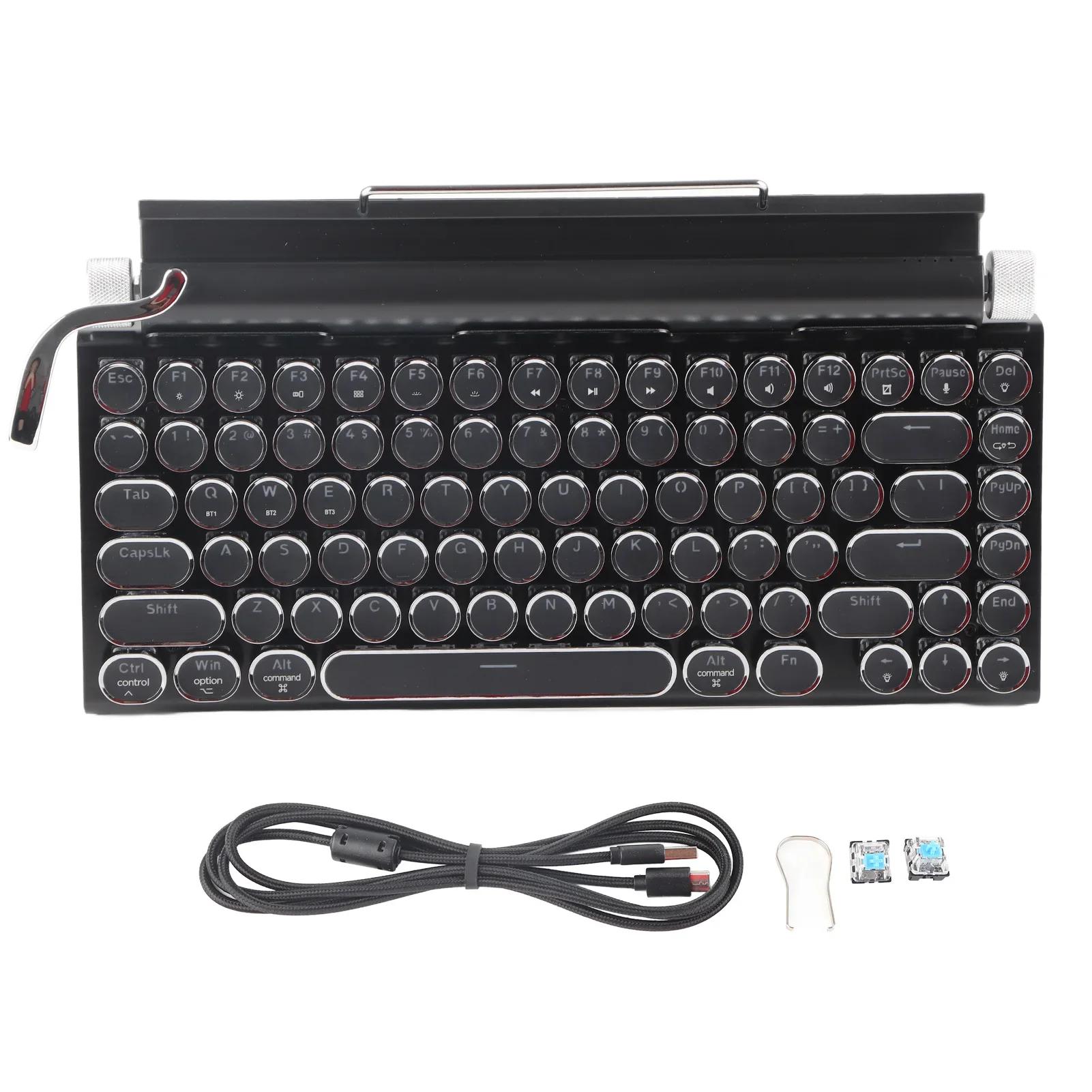 

Vintage Blue Switch Mechanical Keyboard 83 Keys Wireless Bluetooth Retro Typewriter Style with Metal Round Keycaps