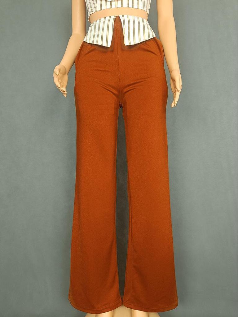 European-American Design Women's Striped Floral Tube Top & Straight-Leg Pants Set