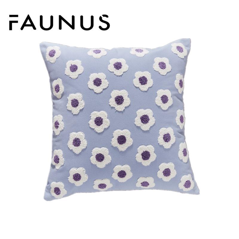 45X45cm Daisy Embroidery Throw Pillow Covers Square Rural Plant Sofa Pillow Cases Stamping Waist Cushion Cover Home Bed Decor