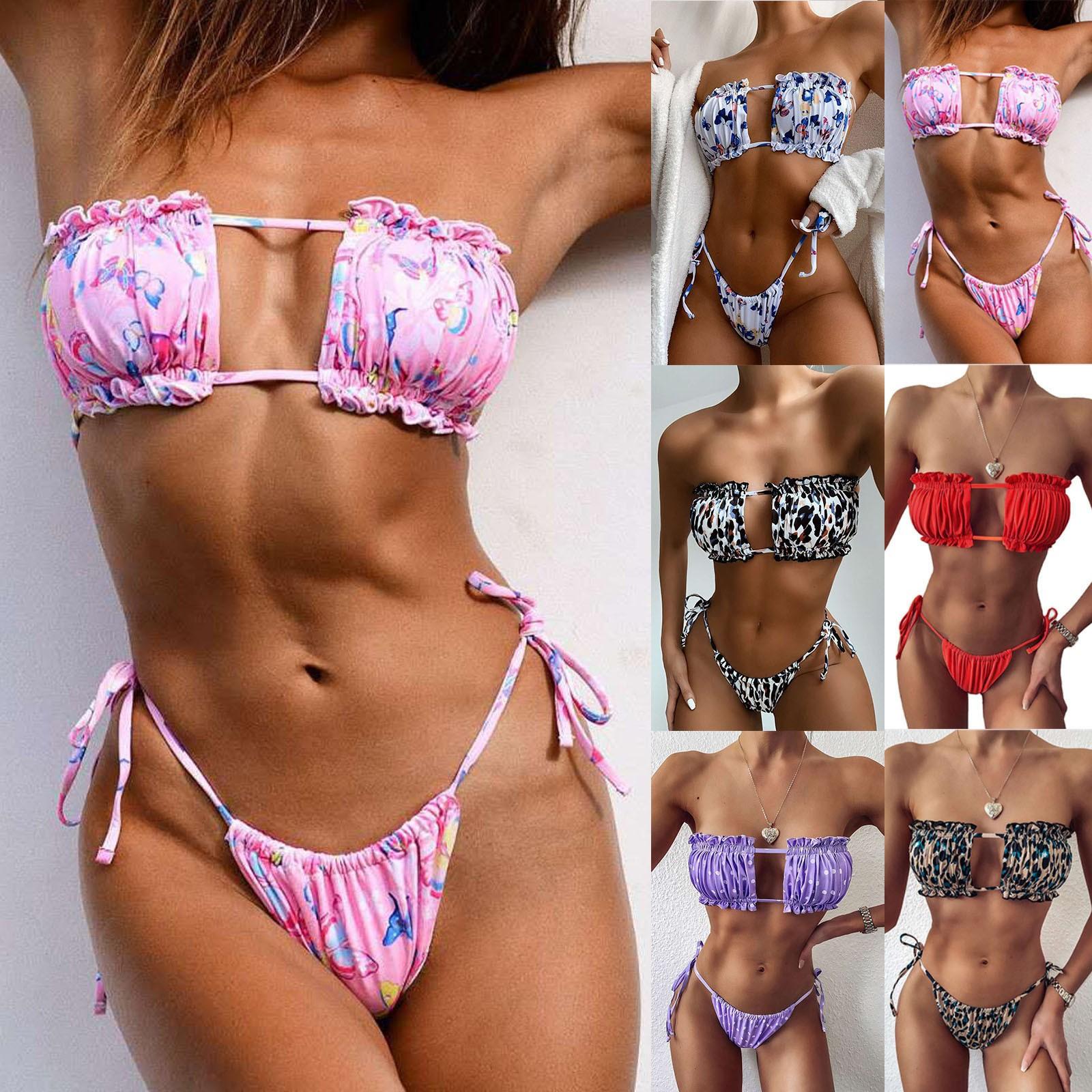 

Women s Sexy Pleated Bikini Fashion Multi Color Two Piece Beach Suit Swimsuit