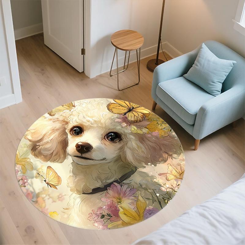 Beautiful Poodle pattern round rug,Carpet Rug for Living Room Bedroom  Playroom ,Non-slip Floor Mat,Holiday Gifts and Birthday Gifts.