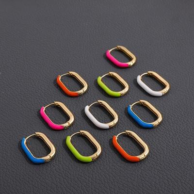 1 Pair Retro U Shaped Hoop Earrings Colorful Colorful Enamel Earrings Women Jewelry