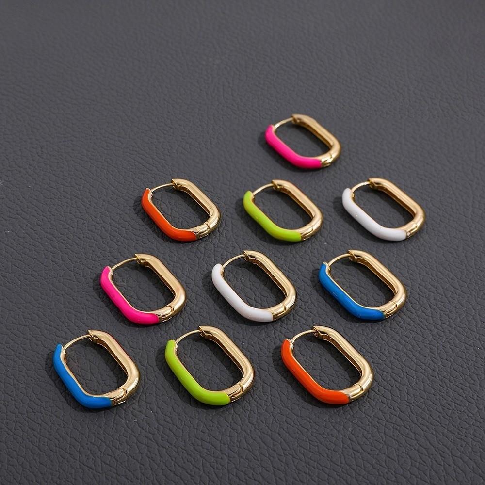 1 Pair Retro Geometric Hoop Earrings Colorful Colorful Enamel Earrings  Women Jewelry