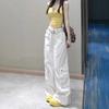 Amerikanische Schwerindustrie Mehrere Taschen Weiße Overalls für Damen Sommer Neu Heißes Mädchen Locker Weites Bein Gerade Jeans