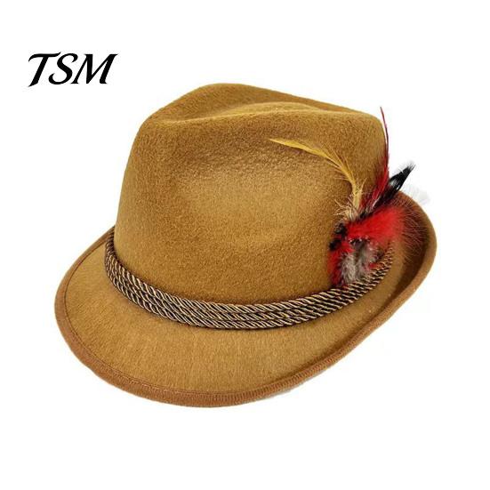 Versatile Casual Hat Fedora with Feather, Short Brim Vintage Jazz Hat, German Holiday Gift for Beer Lovers Oktoberfest Costume Accessories Halloween